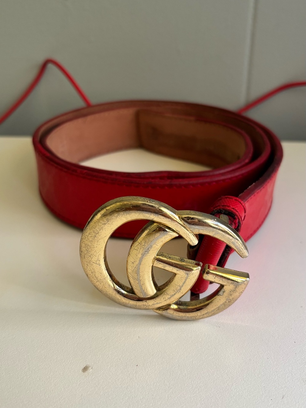Gucci Red Leather Double G Belt